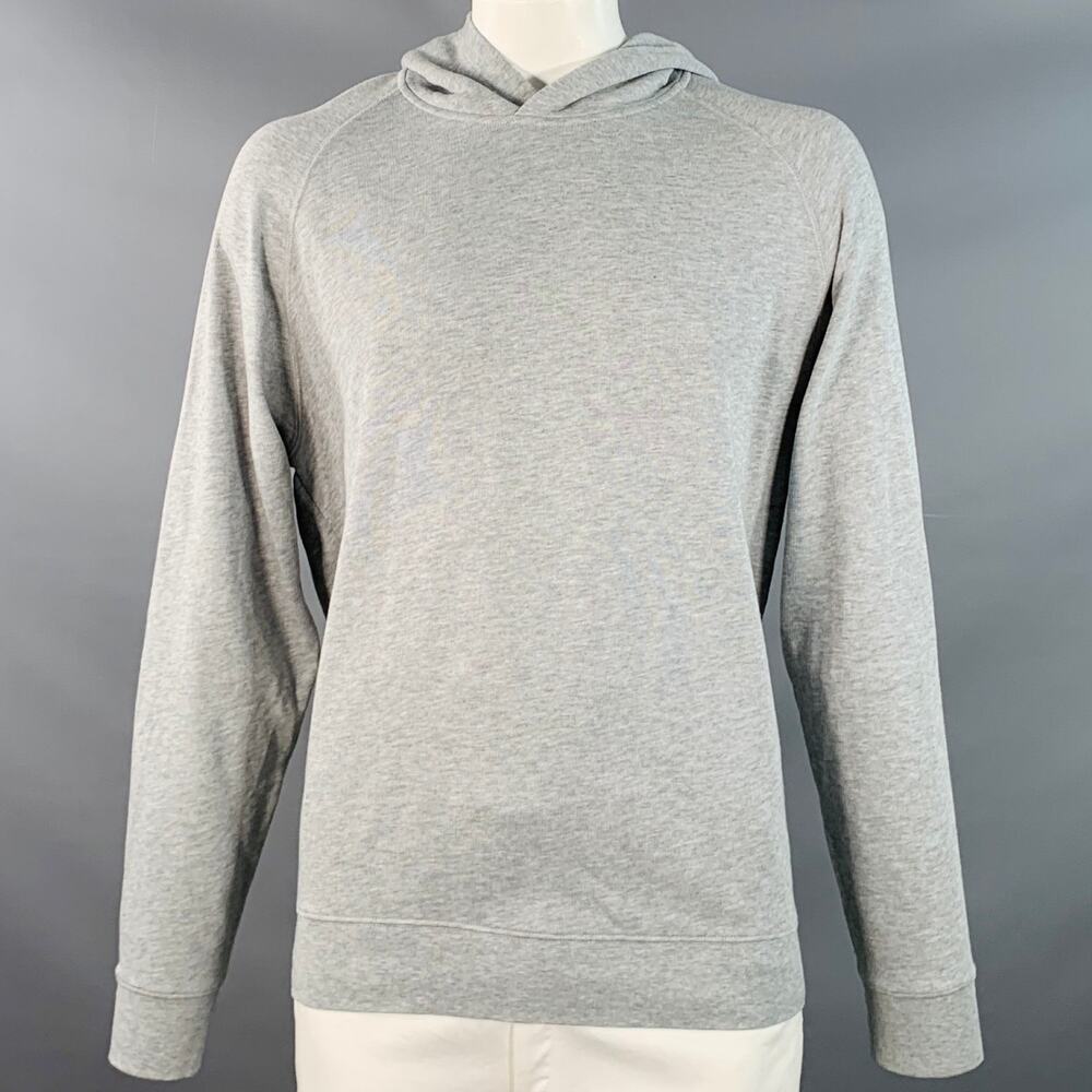 VINCE Size L Heather Grey Cotton Jersey Hooded Sweatshirt